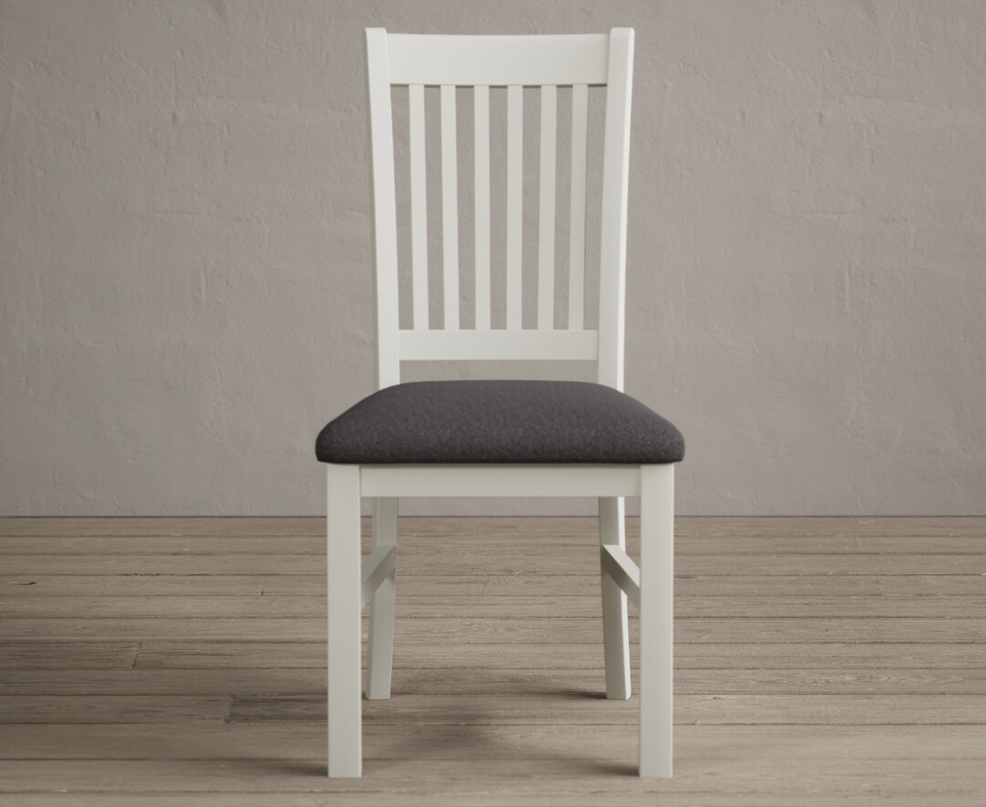 Product photograph of Warwick Signal White Dining Chairs With Charcoal Grey Fabric Seat Pad from Oak Furniture Superstore