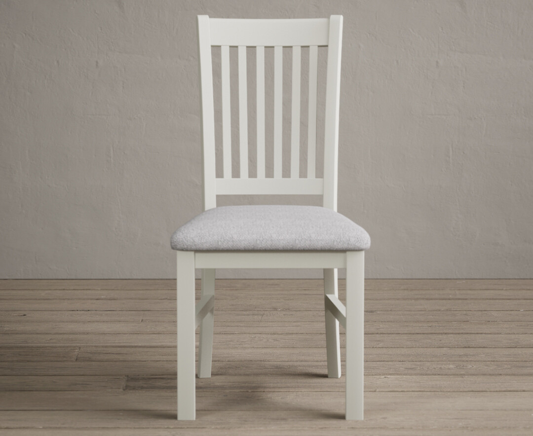 Product photograph of Warwick Signal White Dining Chairs With Light Grey Fabric Seat Pad from Oak Furniture Superstore