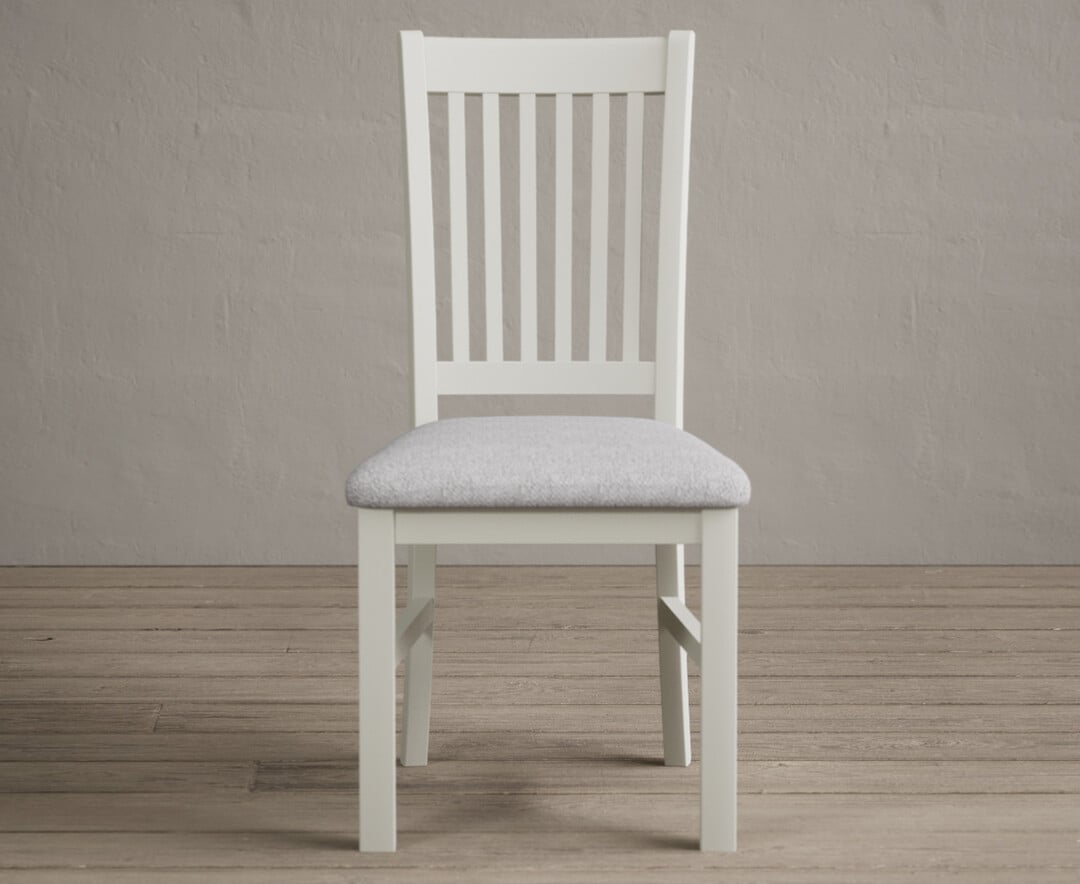 Product photograph of Warwick Signal White Dining Chairs With Light Grey Fabric Seat Pad from Oak Furniture Superstore