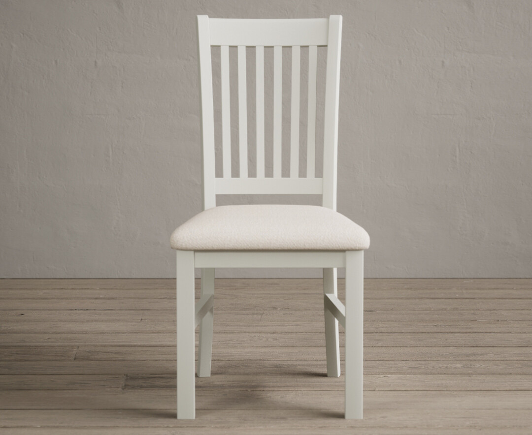 Product photograph of Warwick Signal White Dining Chairs With Linen Seat Pad from Oak Furniture Superstore