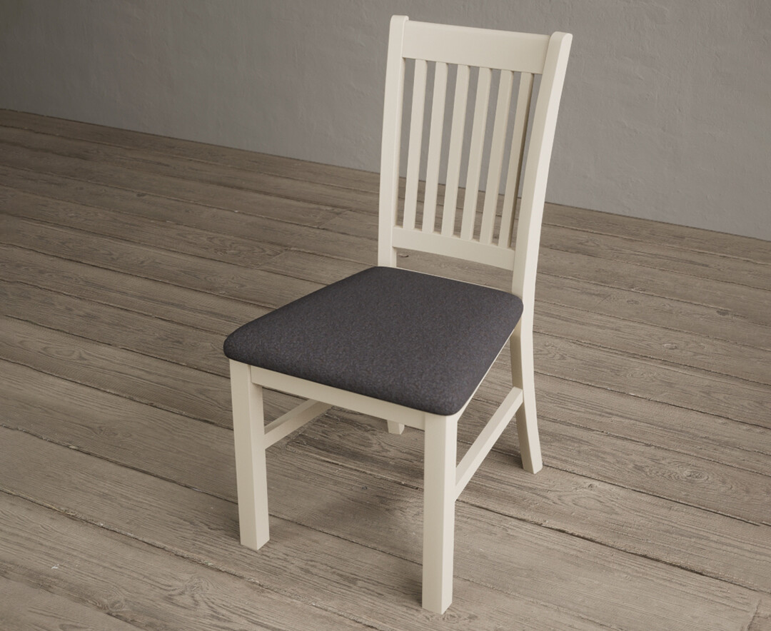 Photo 2 of Warwick cream dining chairs with charcoal grey fabric seat pad