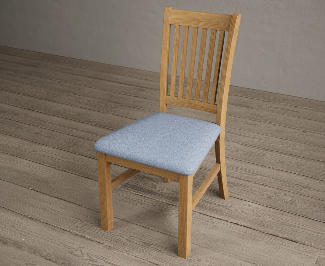 Photo 2 of Warwick solid oak dining chair with blue fabric seat pad