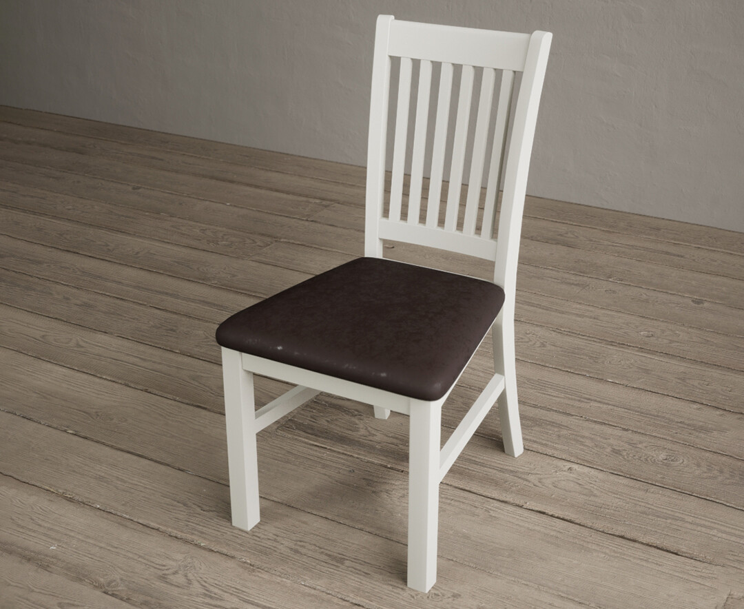 Photo 2 of Warwick signal white dining chairs with brown seat pad