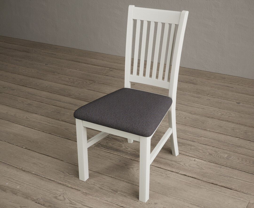 Photo 2 of Warwick signal white dining chairs with charcoal grey fabric seat pad
