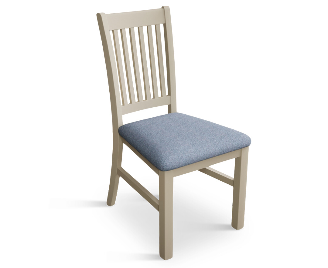 Photo 4 of Warwick cream dining chairs with blue fabric seat pad