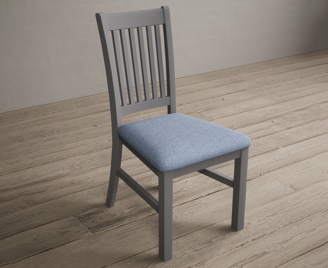 Photo 1 of Warwick light grey dining chairs with blue fabric seat pad