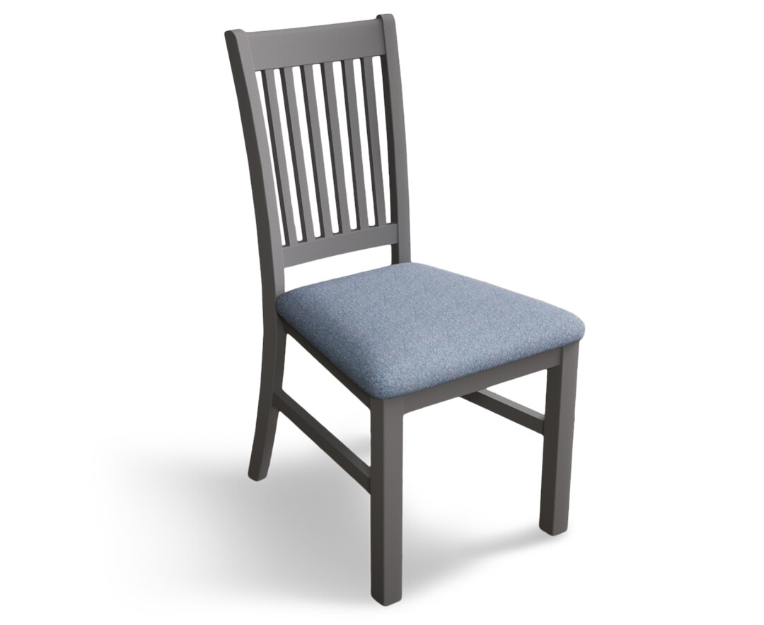 Photo 3 of Warwick light grey dining chairs with blue fabric seat pad