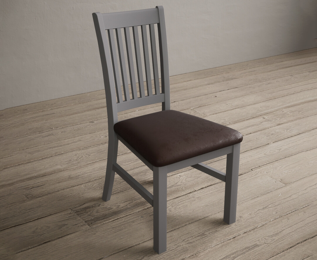 Photo 1 of Warwick light grey dining chairs with brown suede seat pad