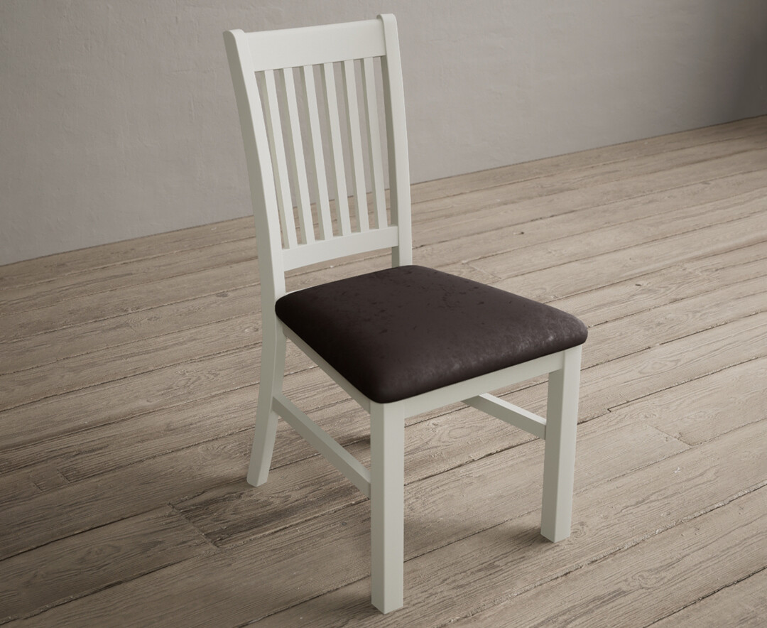 Photo 1 of Warwick signal white dining chairs with brown seat pad