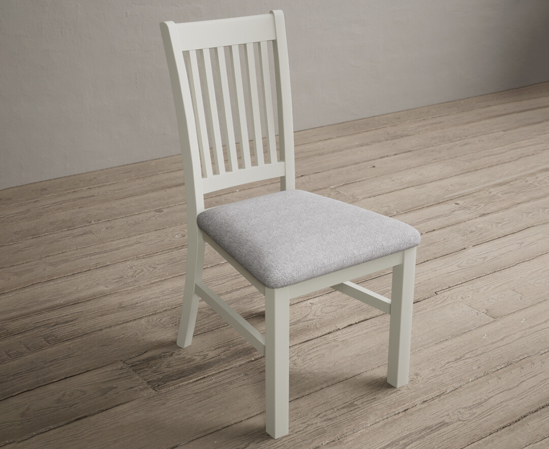 Photo 1 of Warwick signal white dining chairs with light grey fabric seat pad