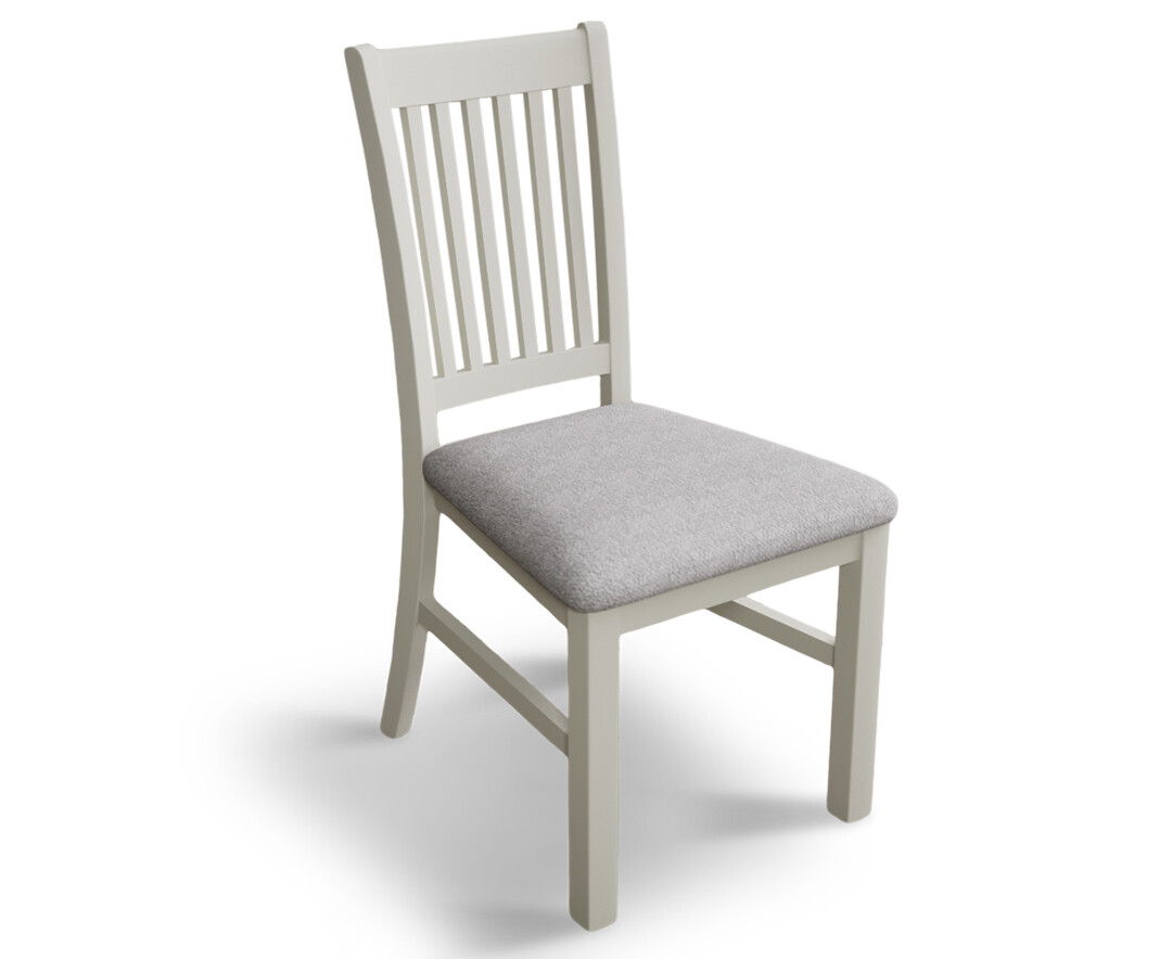 Photo 3 of Warwick signal white dining chairs with light grey fabric seat pad