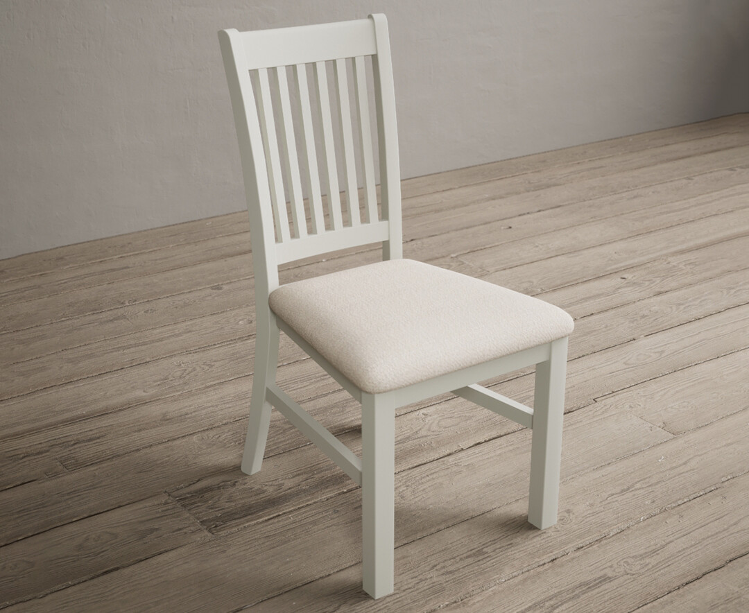 Photo 1 of Warwick signal white dining chairs with linen seat pad