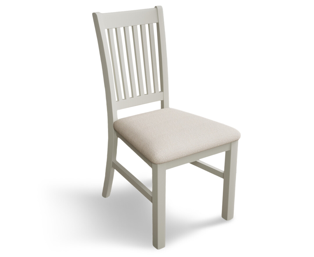 Photo 3 of Warwick signal white dining chairs with linen seat pad