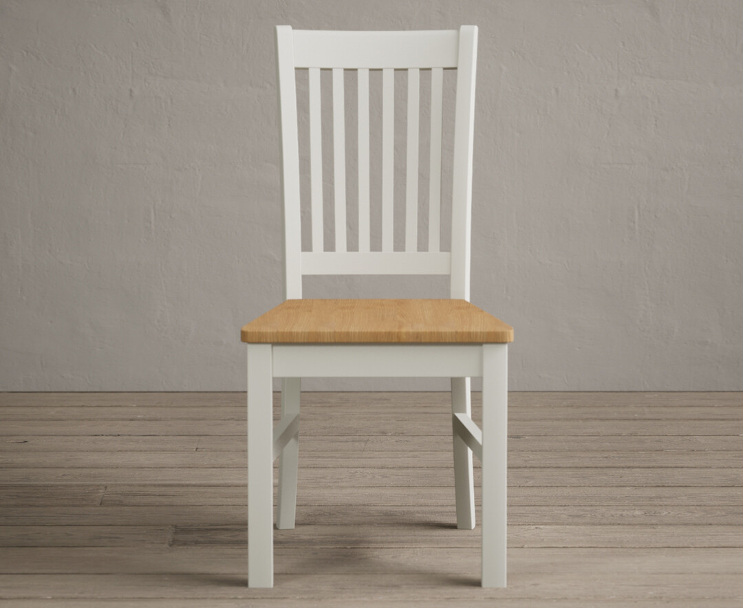 Warwick Signal White Dining Chairs With Oak Seat Pad