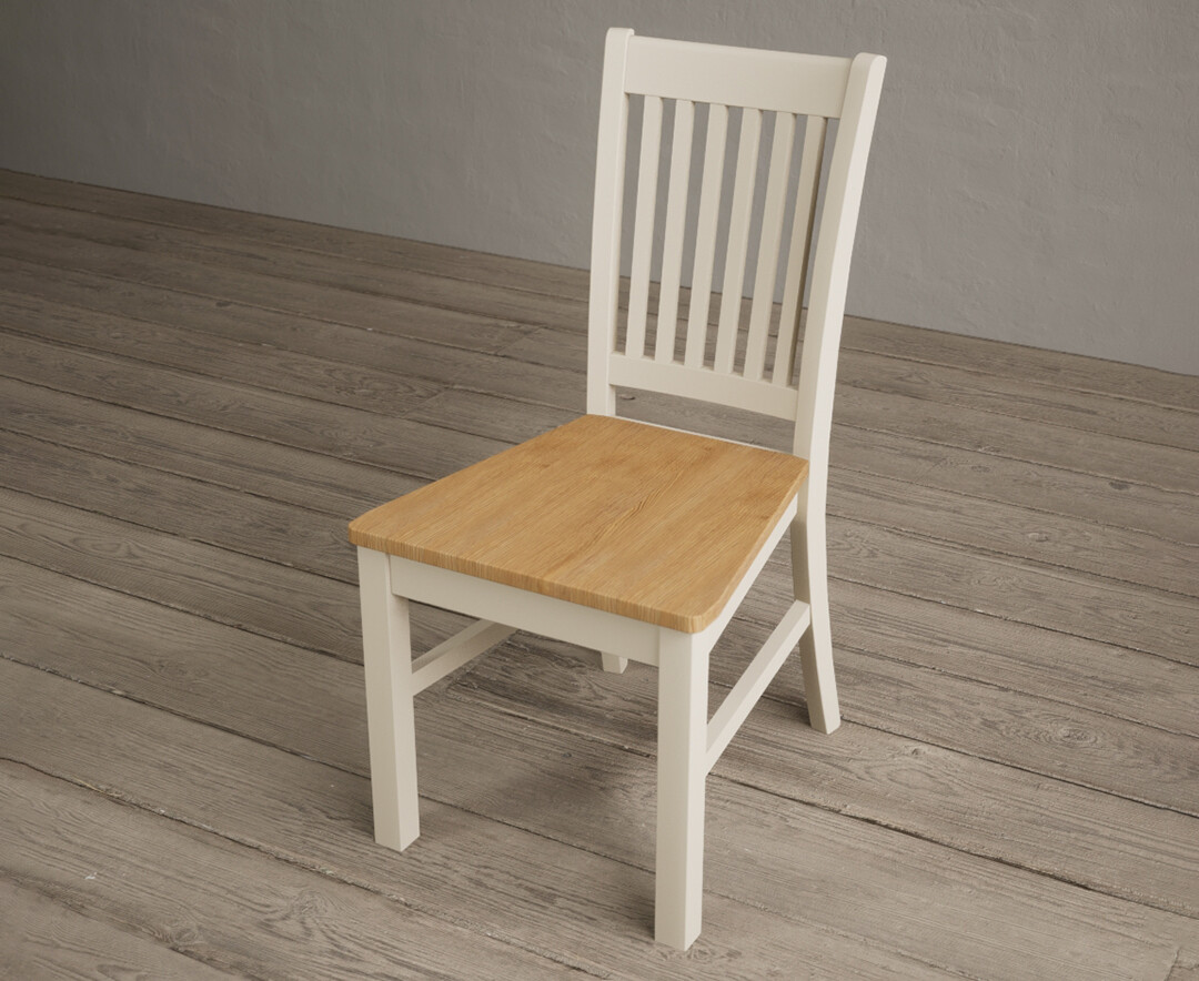 Photo 2 of Warwick cream dining chairs with oak seat pad