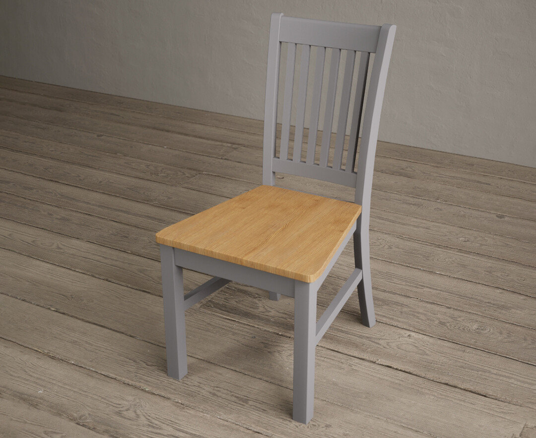 Photo 2 of Warwick light grey dining chairs with oak seat pad