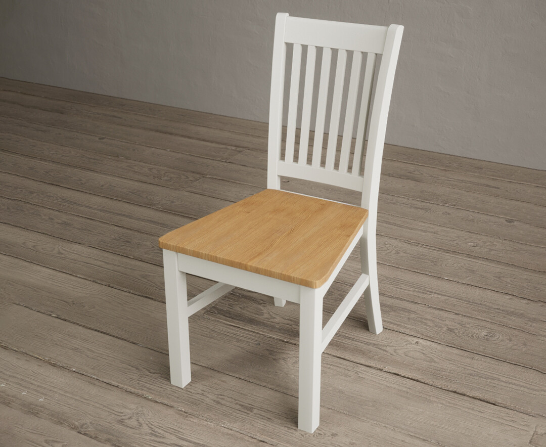 Photo 2 of Warwick signal white dining chairs with oak seat pad