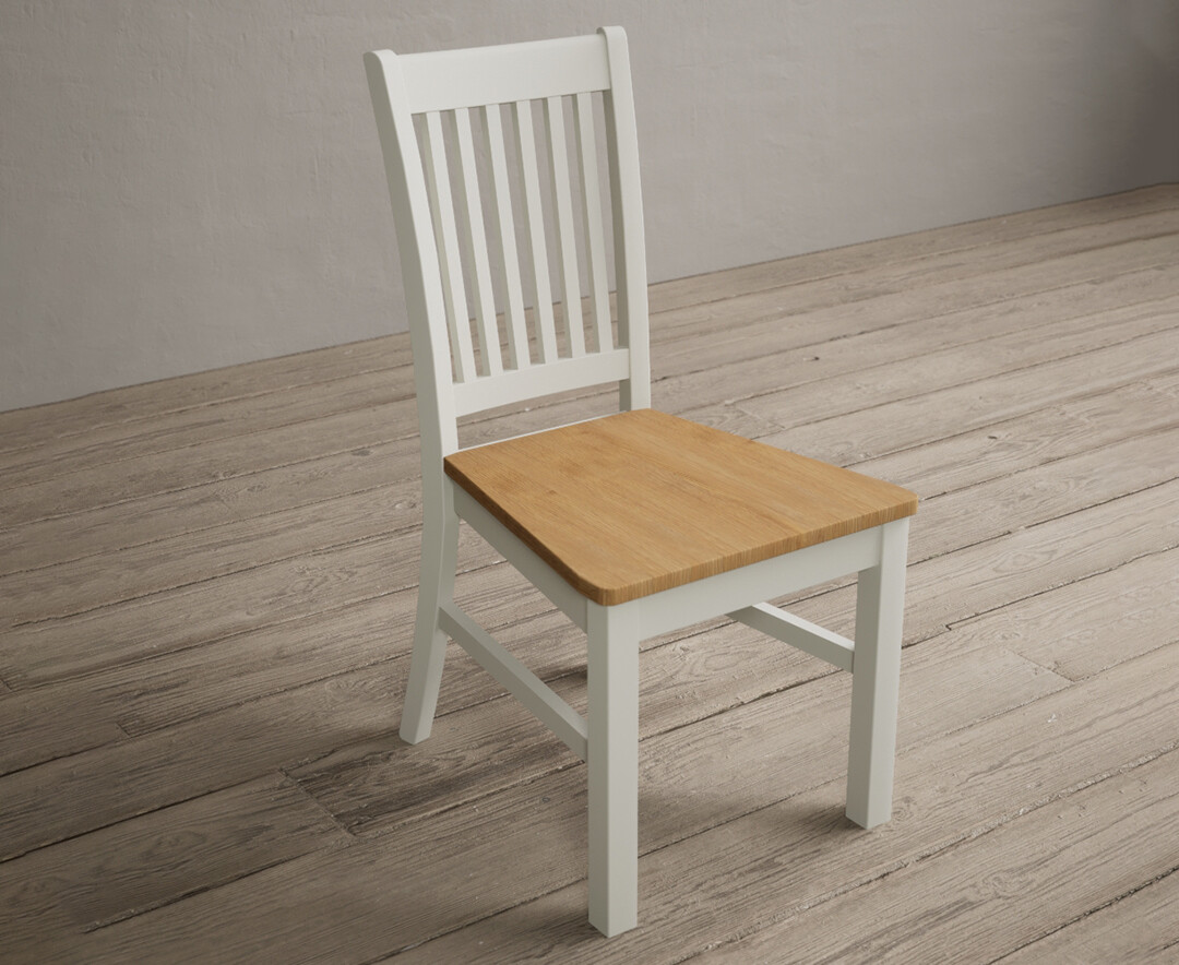 Photo 1 of Warwick signal white dining chairs with oak seat pad