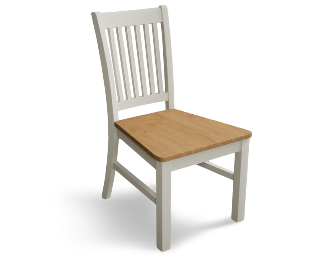 Photo 3 of Warwick signal white dining chairs with oak seat pad