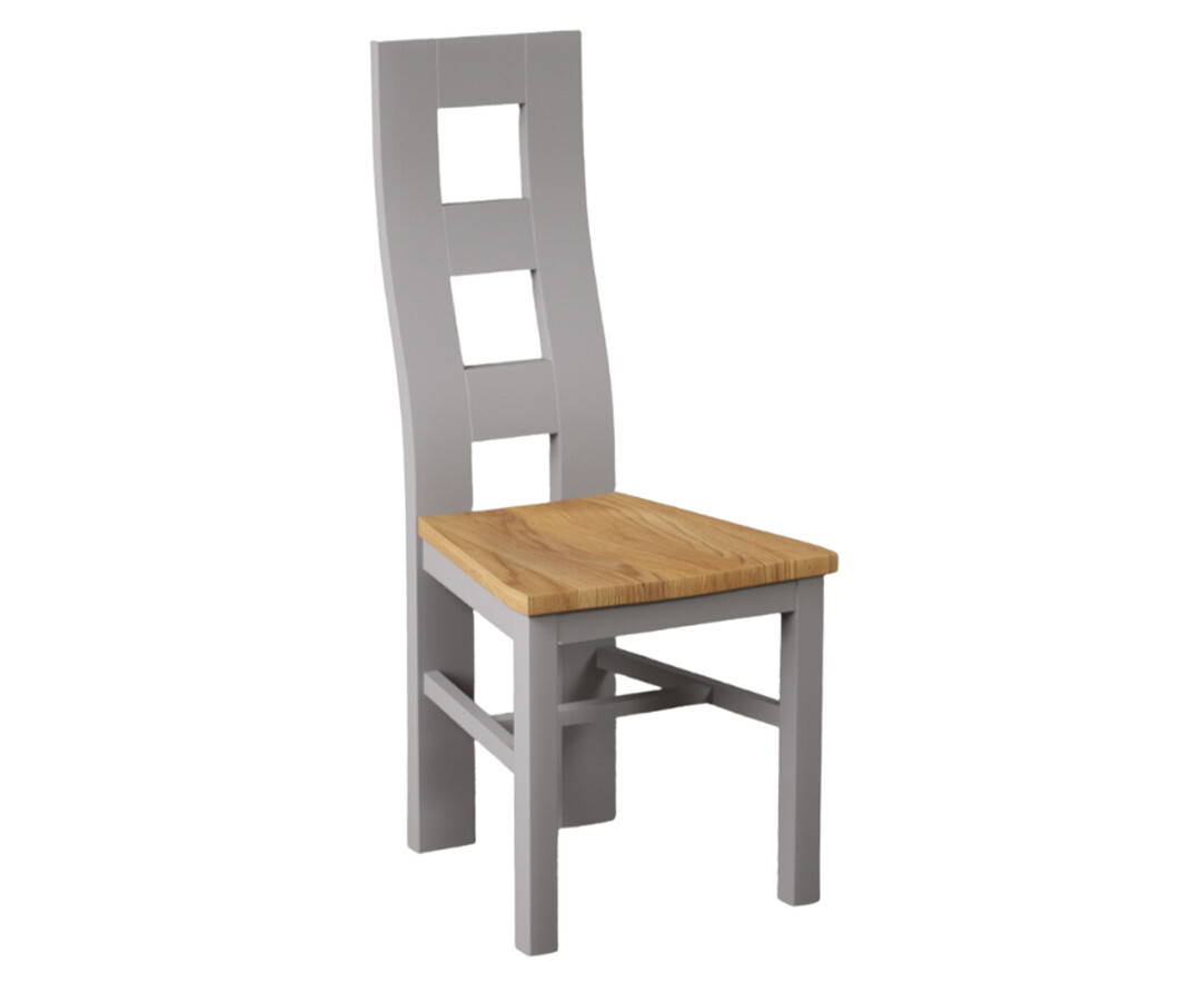 Photo 3 of Painted light grey flow back dining chairs with oak seat pad