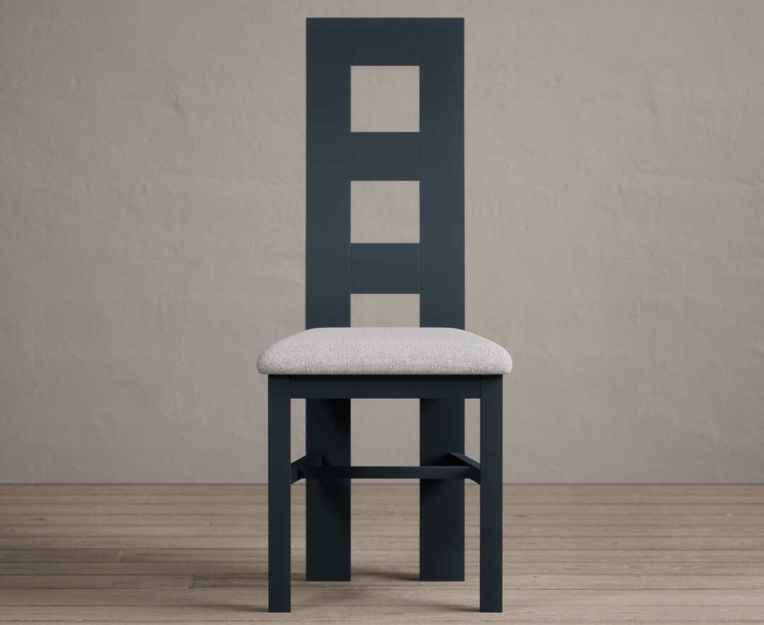 Product photograph of Painted Dark Blue Flow Back Dining Chairs With Light Grey Fabric Seat Pad from Oak Furniture Superstore