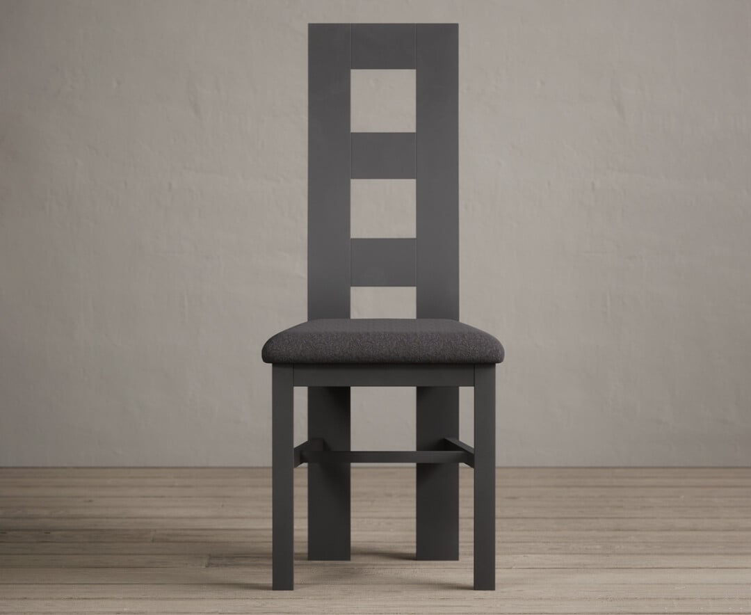 Painted Charcoal Grey Flow Back Dining Chairs With Charcoal Grey Fabric Seat Pad