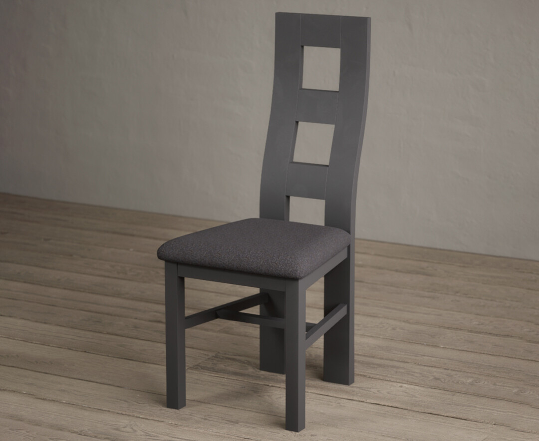 Photo 2 of Painted charcoal grey flow back dining chairs with charcoal grey fabric seat pad