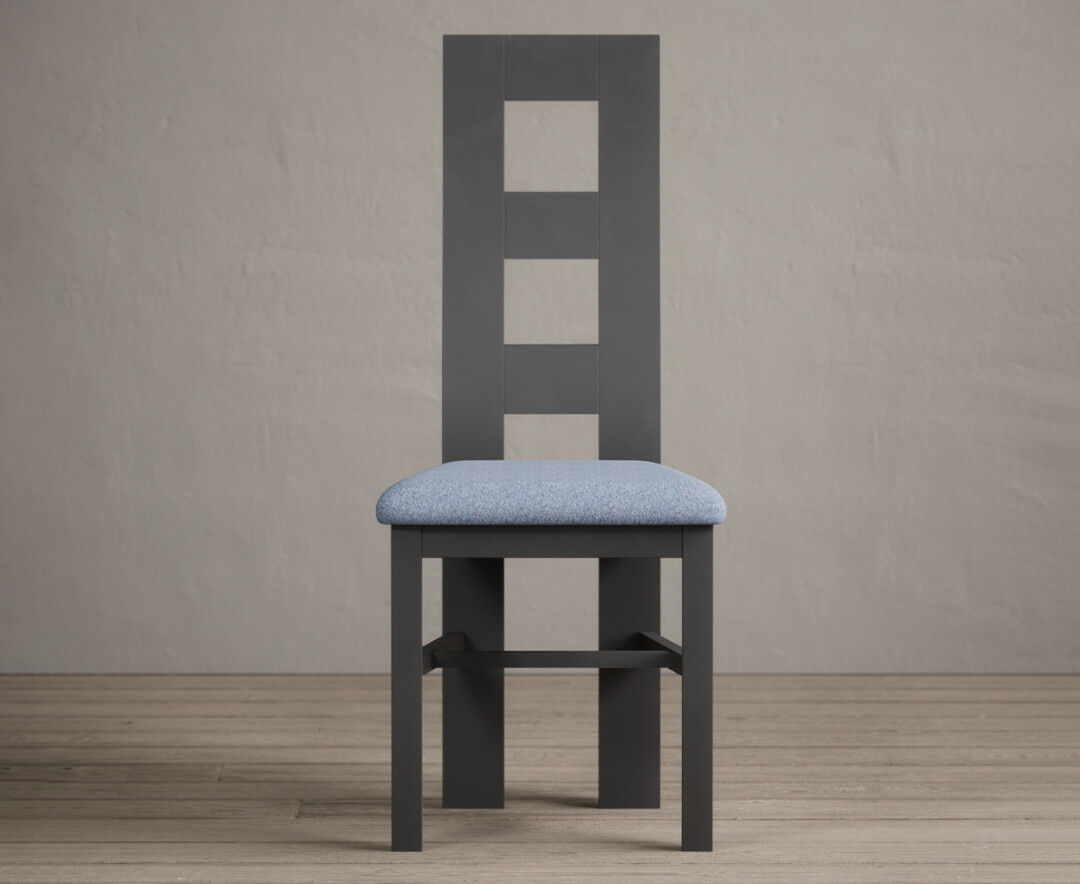 Product photograph of Painted Charcoal Grey Flow Back Dining Chairs With Blue Fabric Seat Pad from Oak Furniture Superstore