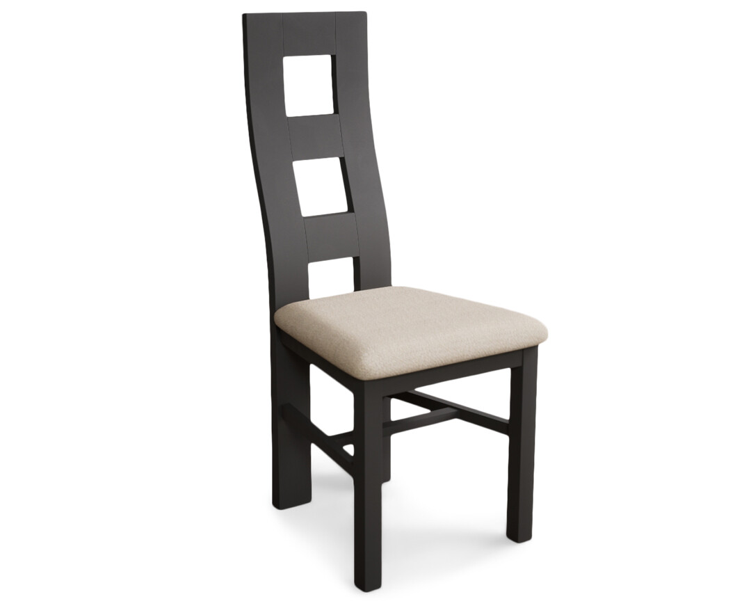 Photo 3 of Painted charcoal grey flow back dining chairs with linen fabric seat pad