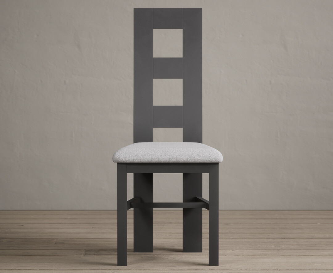 Product photograph of Painted Charcoal Grey Flow Back Dining Chairs With Light Grey Fabric Seat Pad from Oak Furniture Superstore