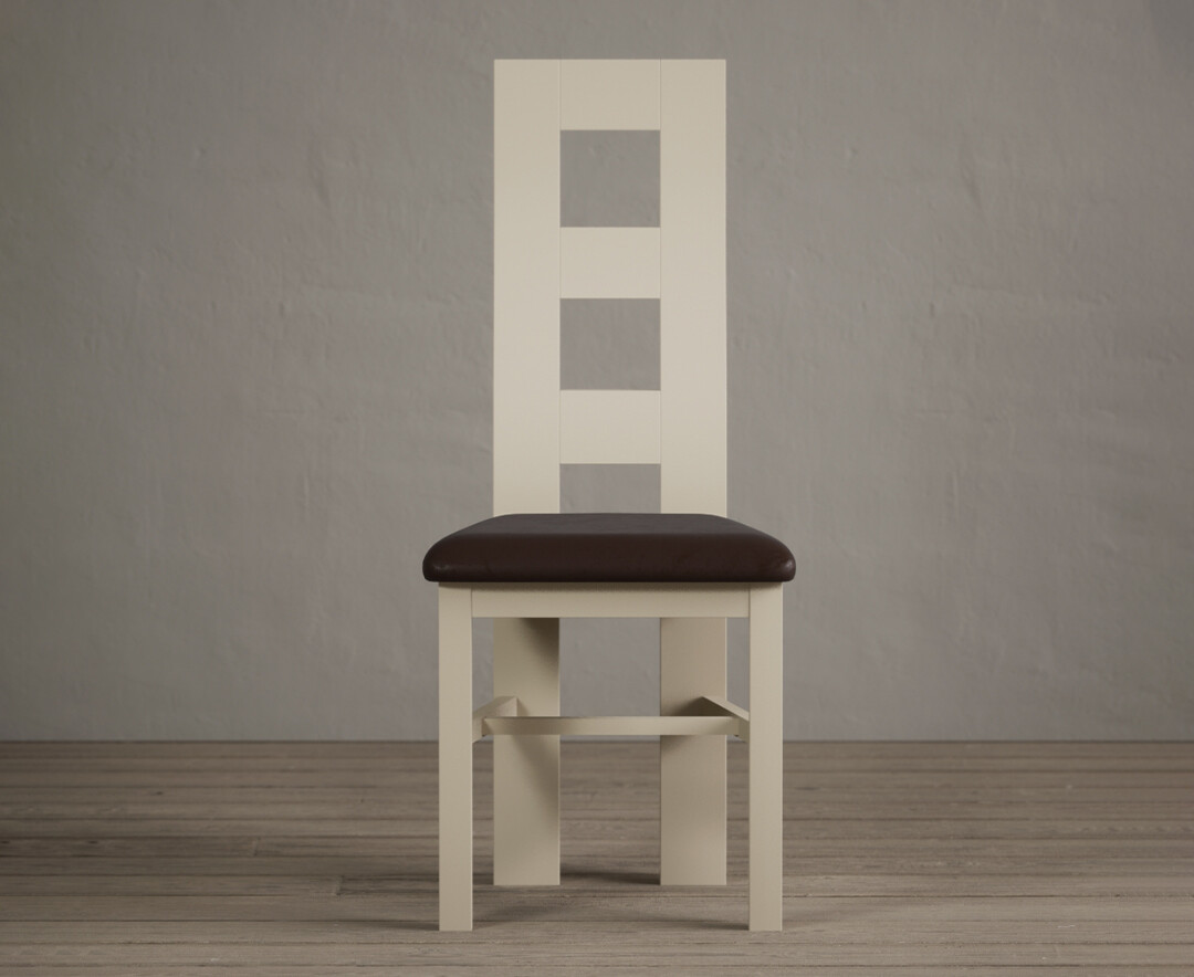 Product photograph of Painted Cream Flow Back Dining Chairs With Brown Suede Seat Pad from Oak Furniture Superstore