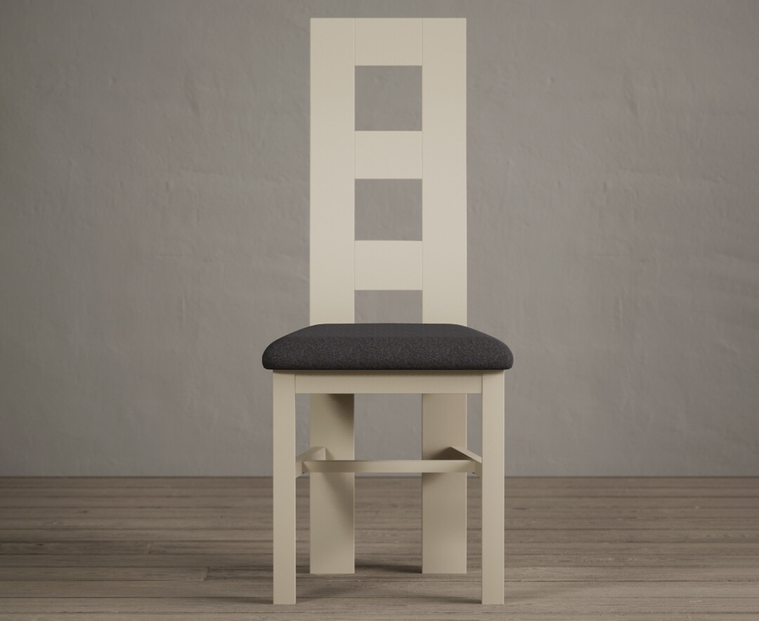 Product photograph of Painted Cream Flow Back Dining Chairs With Charcoal Grey Fabric Seat Pad from Oak Furniture Superstore