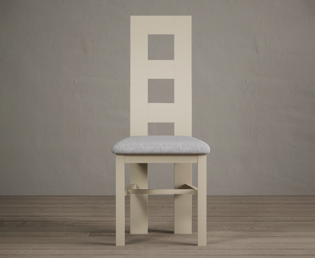 Product photograph of Painted Cream Flow Back Dining Chairs With Light Grey Fabric Seat Pad from Oak Furniture Superstore