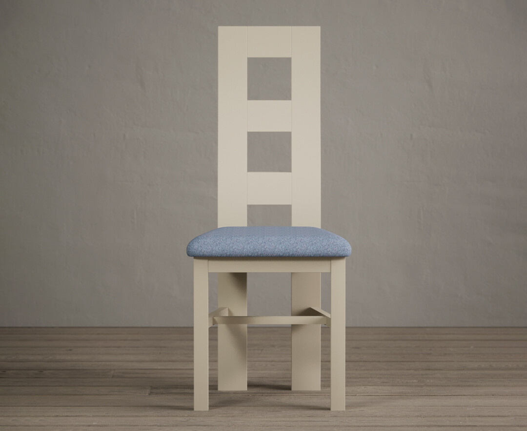 Product photograph of Painted Cream Flow Back Dining Chairs With Blue Fabric Seat Pad from Oak Furniture Superstore
