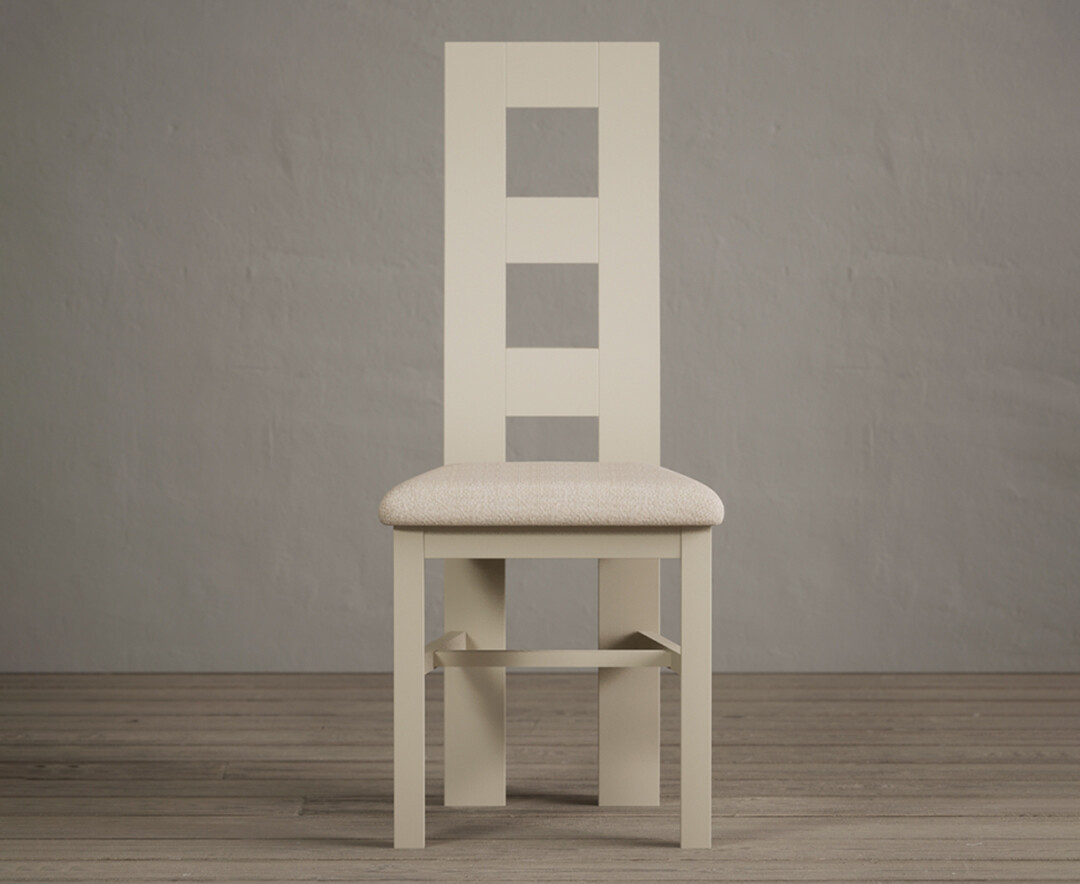 Product photograph of Painted Cream Flow Back Dining Chairs With Linen Fabric Seat Pad from Oak Furniture Superstore