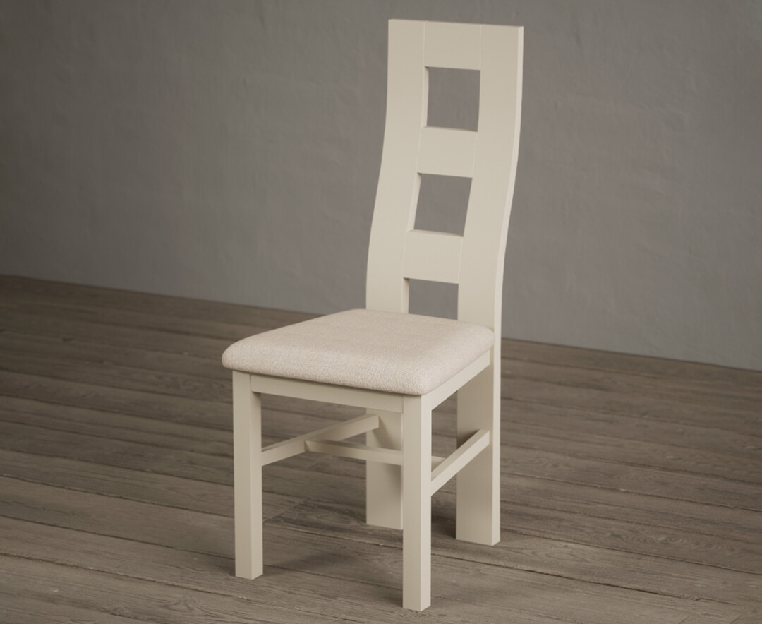 Photo 1 of Painted cream flow back dining chairs with linen fabric seat pad
