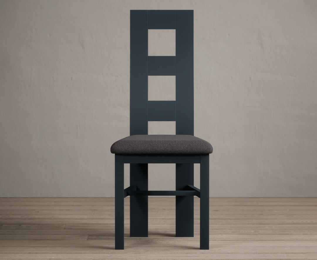 Product photograph of Painted Dark Blue Flow Back Dining Chairs With Charcoal Grey Fabric Seat Pad from Oak Furniture Superstore