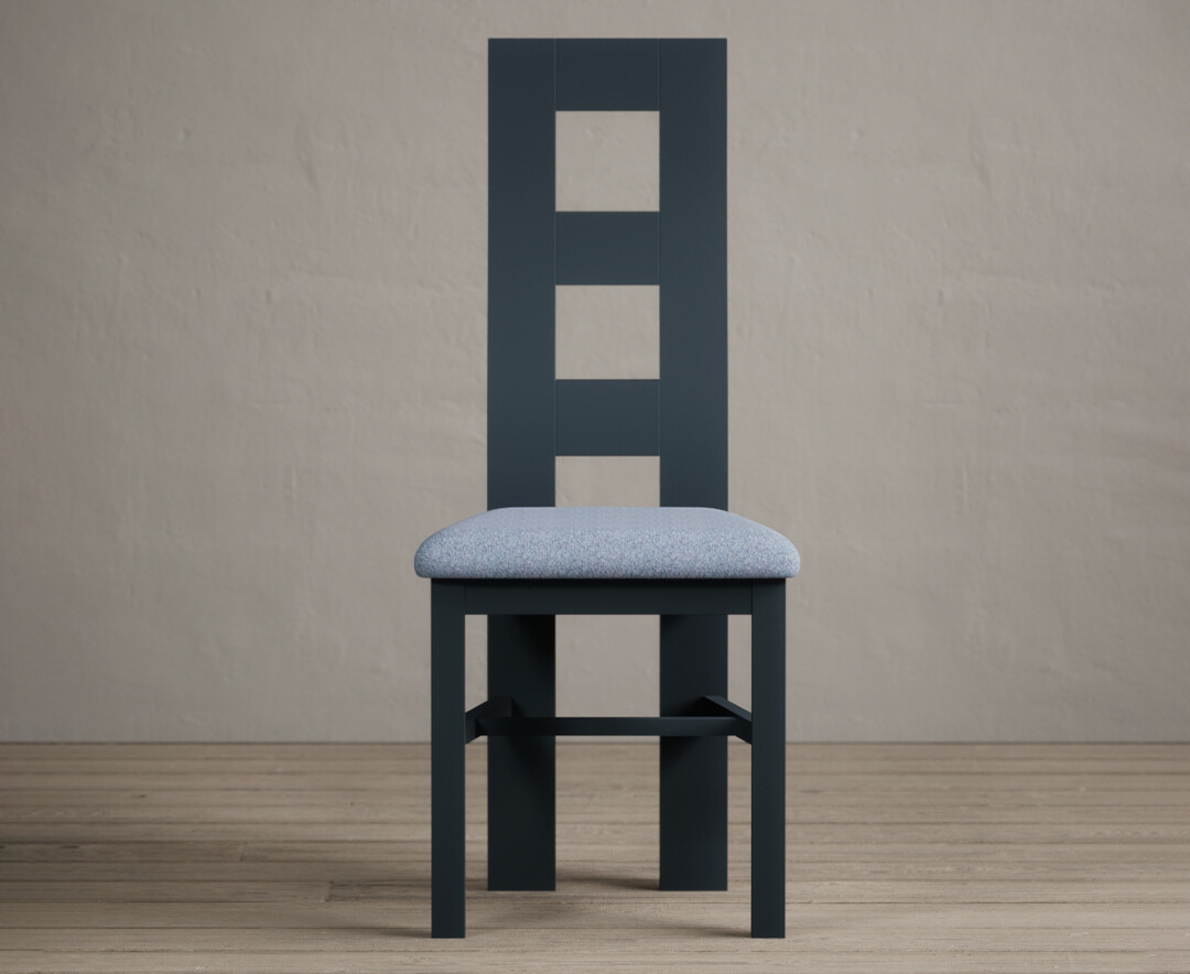 Product photograph of Painted Dark Blue Flow Back Dining Chairs With Blue Fabric Seat Pad from Oak Furniture Superstore