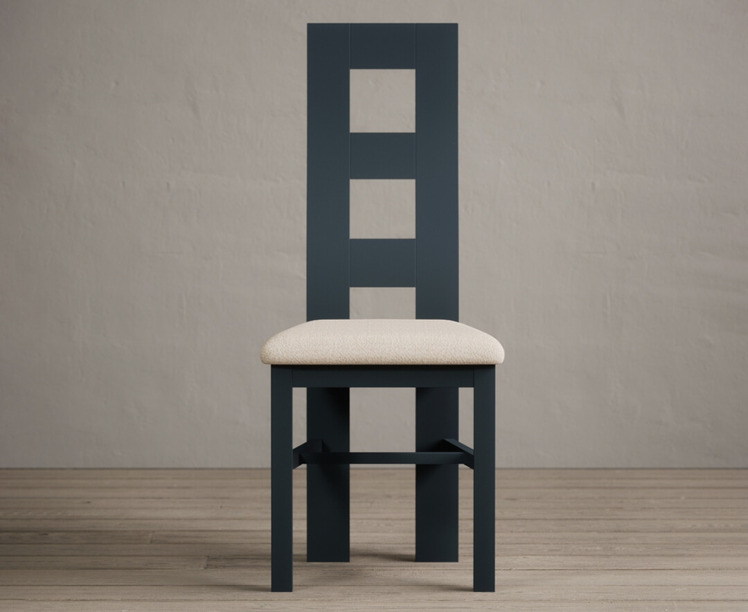 Product photograph of Painted Dark Blue Flow Back Dining Chairs With Linen Fabric Seat Pad from Oak Furniture Superstore