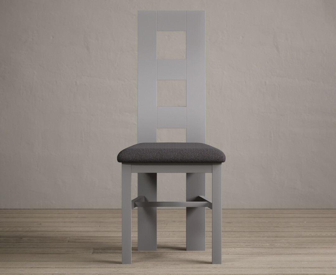Product photograph of Painted Light Grey Flow Back Dining Chairs With Charcoal Grey Fabric Seat Pad from Oak Furniture Superstore