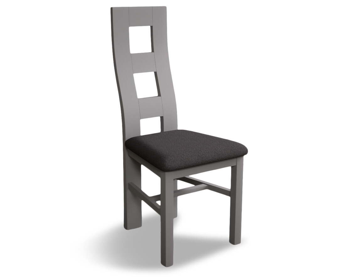 Photo 3 of Painted light grey flow back dining chairs with charcoal grey fabric seat pad