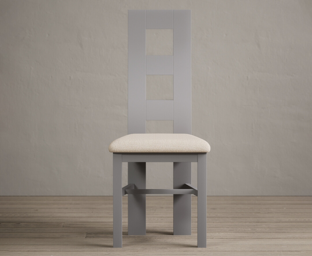 Painted Light Grey Flow Back Dining Chairs With Linen Fabric Seat Pad