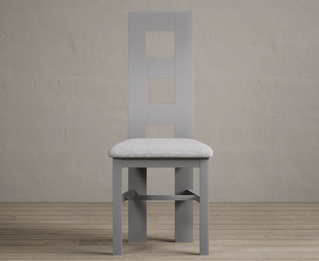 Product photograph of Painted Light Grey Flow Back Dining Chairs With Light Grey Fabric Seat Pad from Oak Furniture Superstore