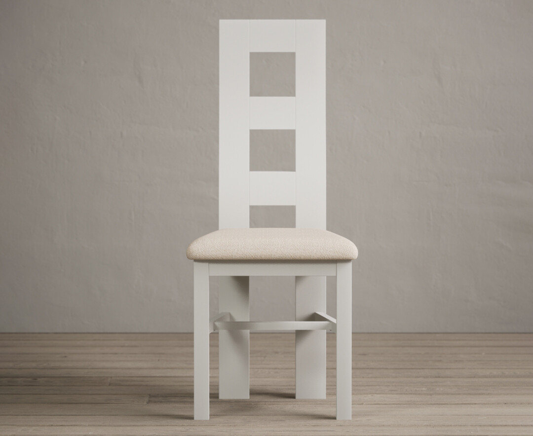 Product photograph of Painted Signal White Flow Back Dining Chairs With Linen Fabric Seat Pad from Oak Furniture Superstore