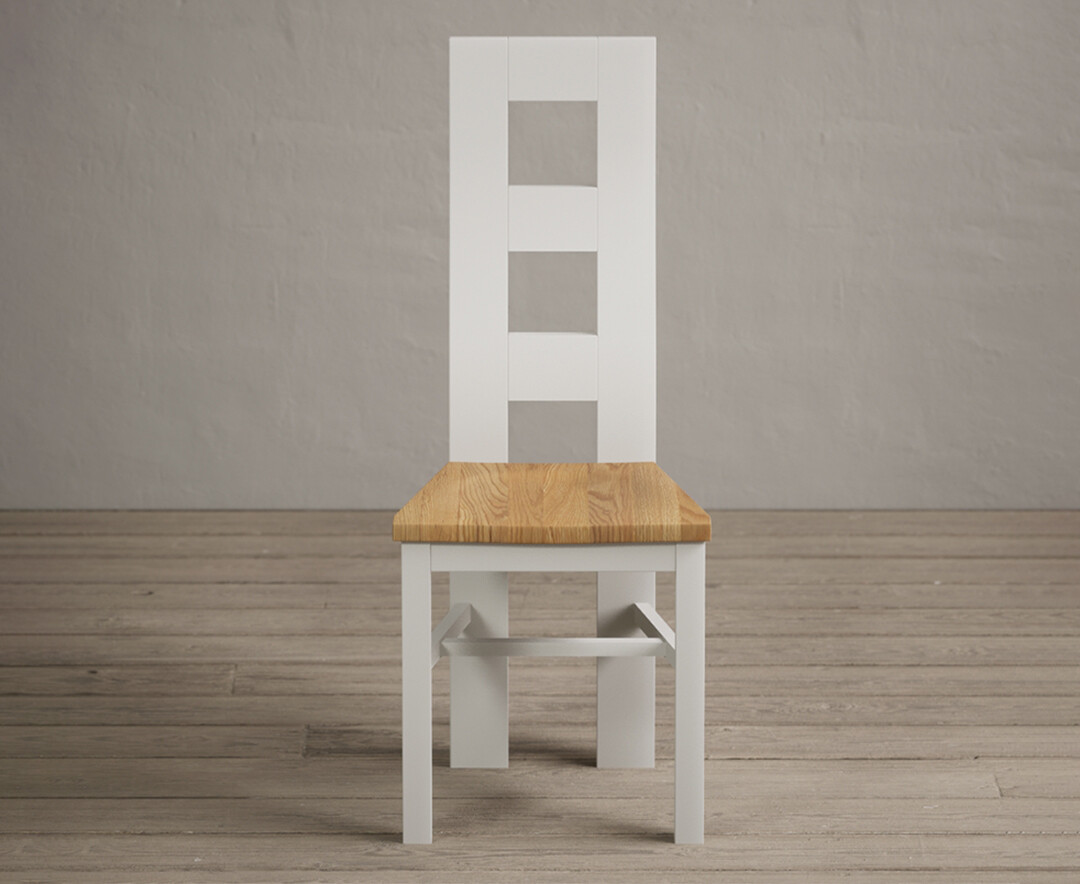 Painted Signal White Flow Back Dining Chairs With Oak Seat Pad