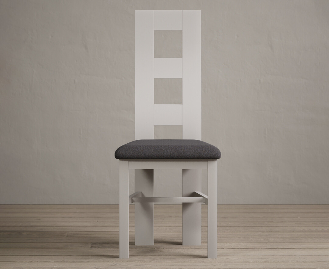 Product photograph of Painted Soft White Flow Back Dining Chairs With Charcoal Grey Fabric Seat Pad from Oak Furniture Superstore