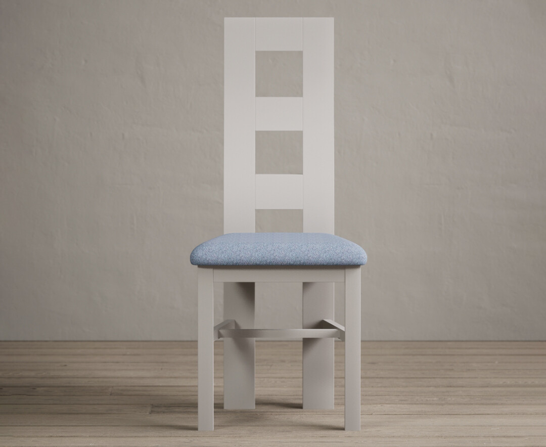 Product photograph of Painted Soft White Flow Back Dining Chairs With Blue Fabric Seat Pad from Oak Furniture Superstore