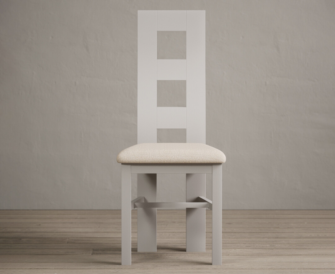 Product photograph of Painted Soft White Flow Back Dining Chairs With Linen Fabric Seat Pad from Oak Furniture Superstore