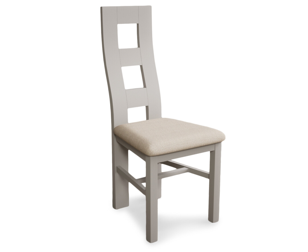 Photo 3 of Painted soft white flow back dining chairs with linen fabric seat pad