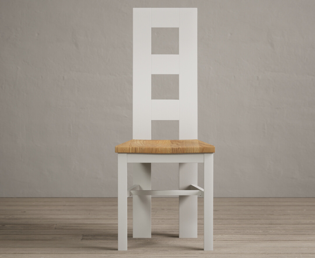 Painted Chalk White Flow Back Dining Chairs With Oak Seat Pad